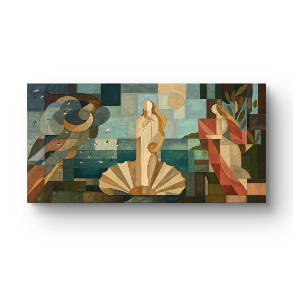 Large cubist abstract painting inspired by Botticelli’s Birth of Venus