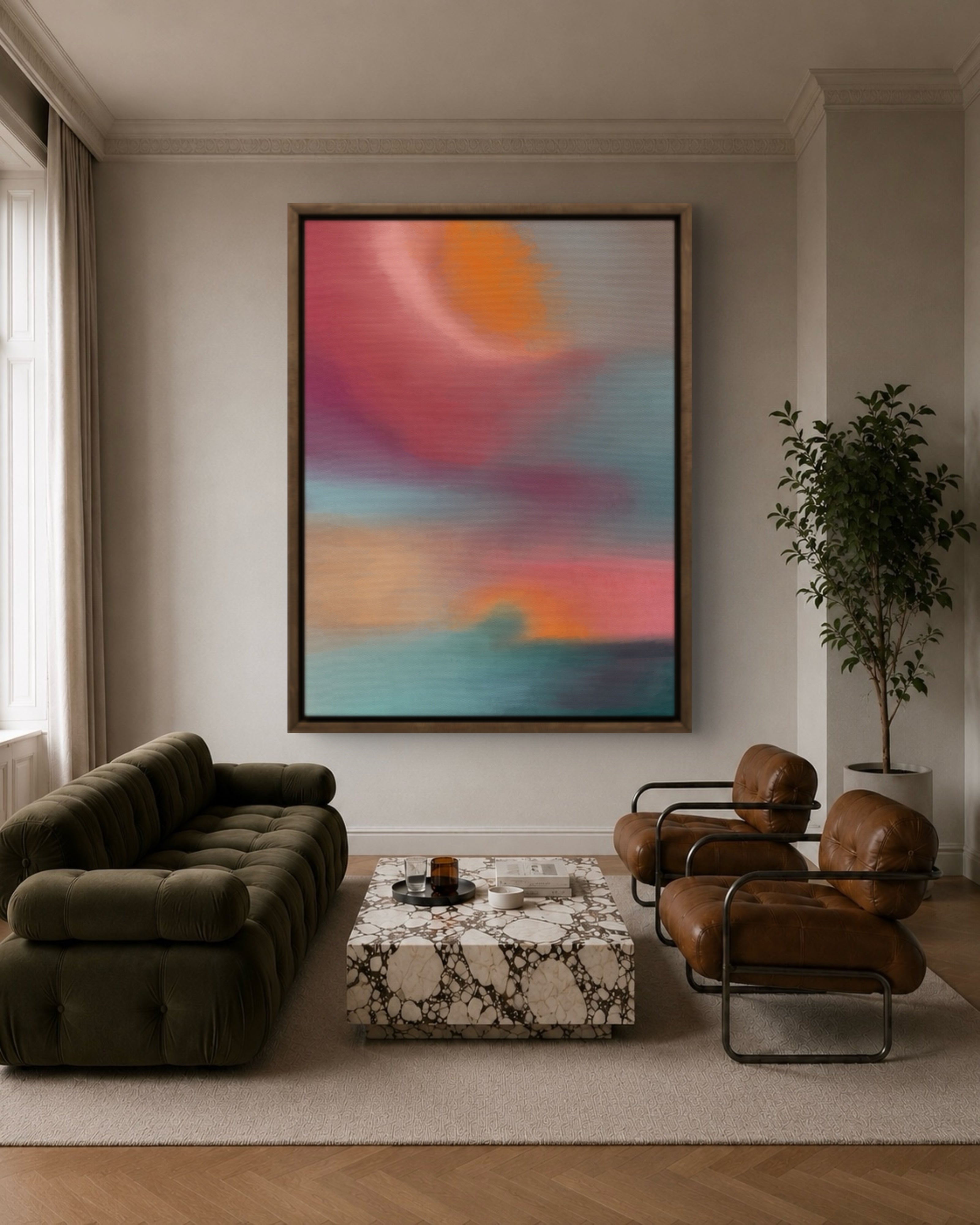 Large sunset abstract painting